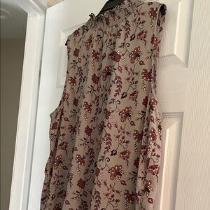 Floral Sleeveless Blouse - Red and Brown